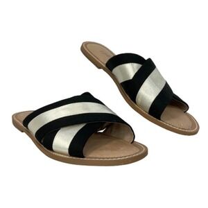 J. Jill‎ Sandals Womens Sz 9 Black Ivory Satin Leather Slip On Crossover Flats
